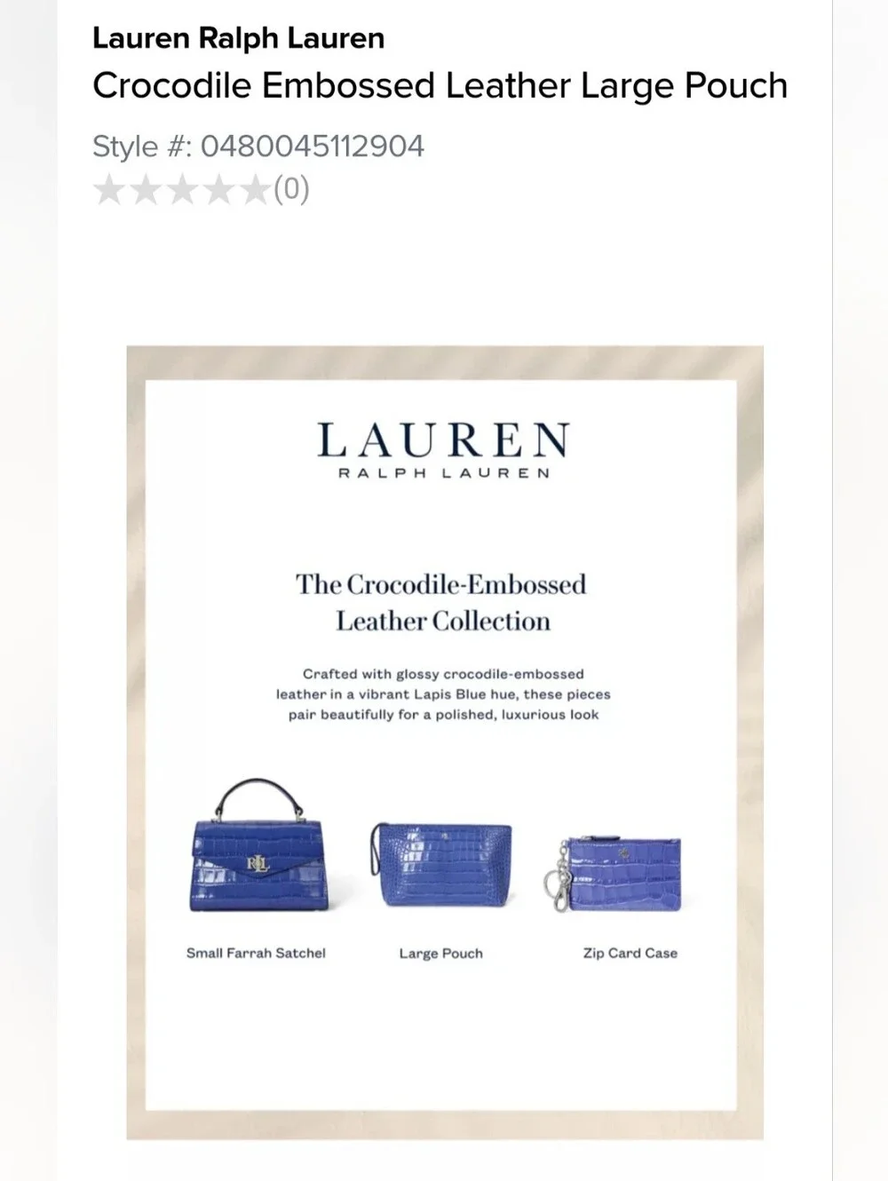Ralph Lauren Crocodile-Embossed Leather Zipper Pouch / Wristlet - NEW
